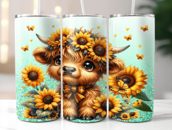 Sunflower Highland cow Tumbler