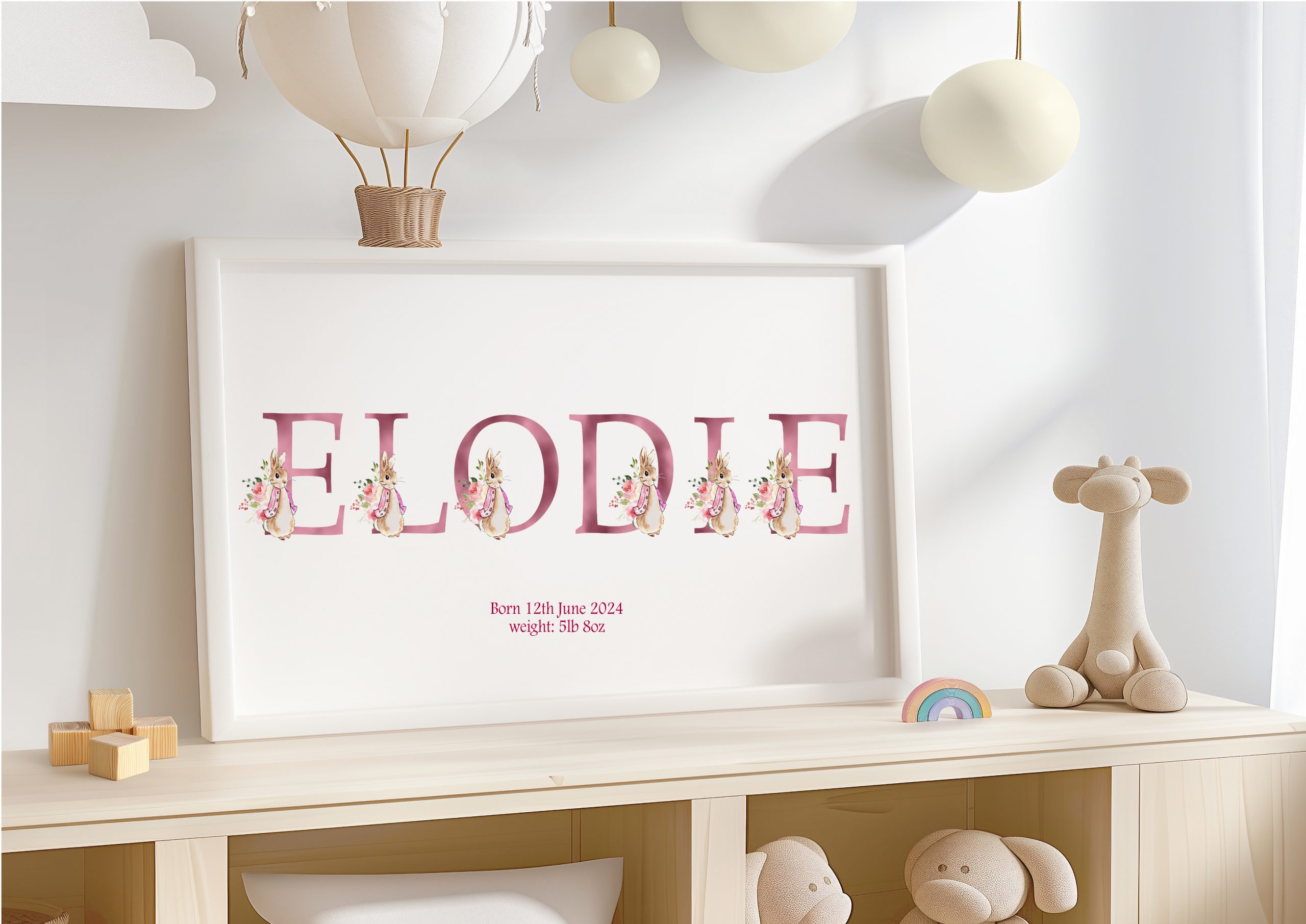 Personalised nursey print/ wall art rabbit